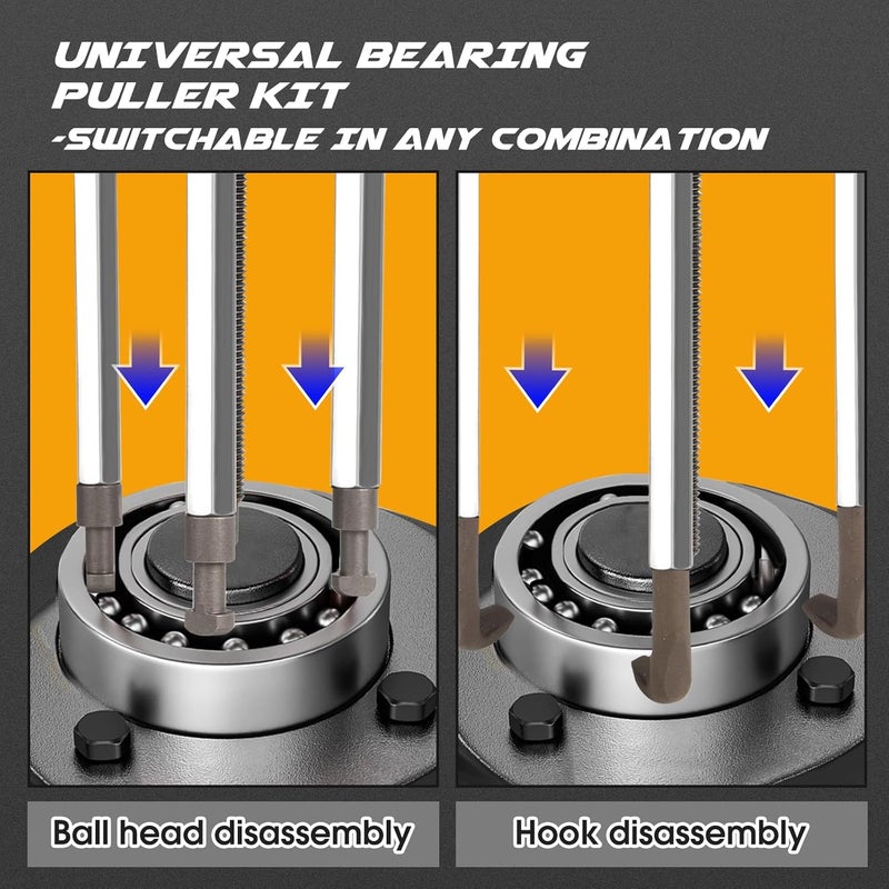 DISEN Bearing Puller, 35-in-1 Blind Bearing Puller Kit, Bearing Removal Tool for Ball Bearings with Wrench and Case (Refer to The Video for Installation and Usage) - Orange - Image 2